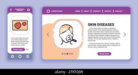 Skin diseases web banner and mobile app kit. Outline vector illustration. Creative idea concept. Stock Vector