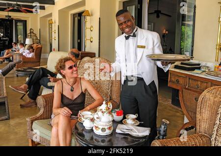 Africa, Southern-Central Africa, Zambia, Livingstone, Royal Livingstone Hotel, Afternoon Tea, Stock Photo