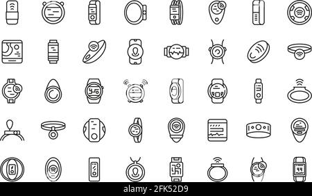 Wearable tracker icons set. Outline set of wearable tracker vector icons for web design isolated on white background Stock Vector