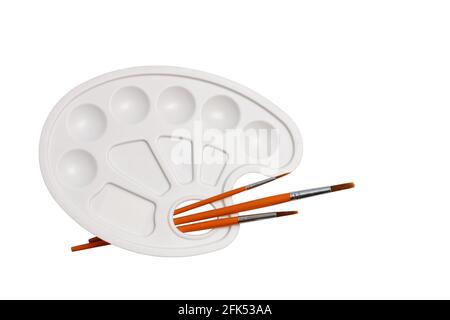 Brushes and palette isolated on a white Stock Photo