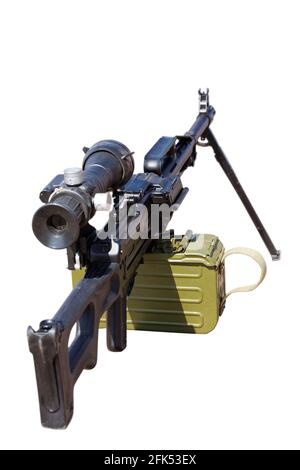 Machine gun with a telescopic sight isolated on white Stock Photo