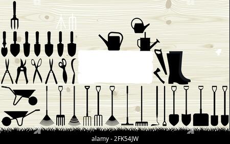Abstract garden tools, many different tools - Vector illustration Stock Vector