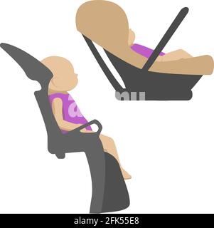 Baby in baby car seat. Side view vector illustration. Stock Vector