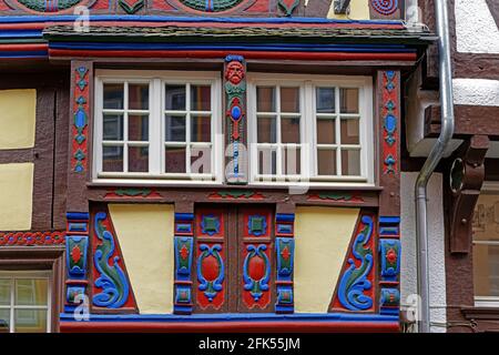 Windeckhaus, Fachwerkhaus, Schnitzereien, Ornamente Stock Photo