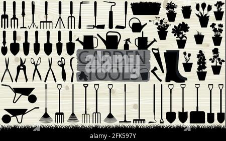 Abstract garden tools, many different tools - Vector illustration Stock Vector