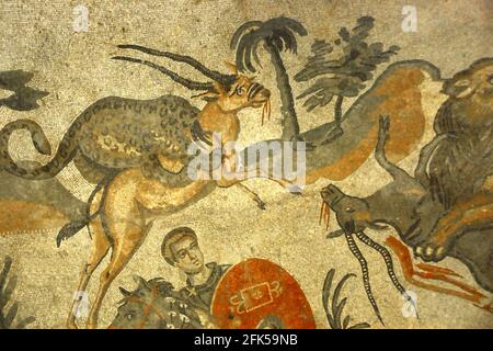 The corridor of the Great Hunt at the Roman villa in Villa Armerina ...