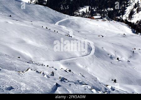 Off-trail skiing in the Verbier 4 Valleys area (Siviez sector) in Southern Switzerland Stock Photo