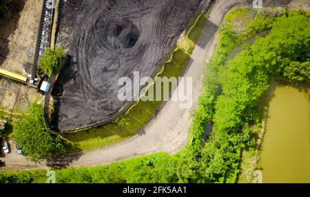 coal mining, stock pile, aerial view Stock Photo