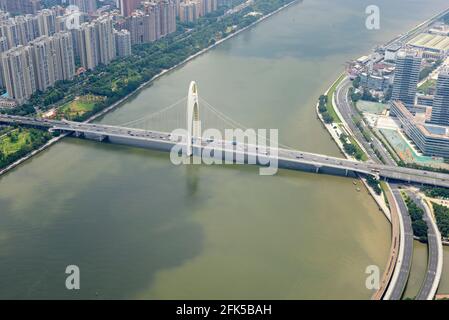 View of the Huanan bridge across the Pearl river in Guangzhou, China Stock Photo