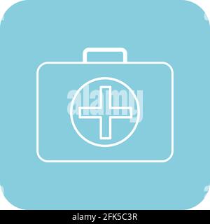 First aid kit isolated ,medicine Bag on blue background flat icon vector illustration. Stock Vector