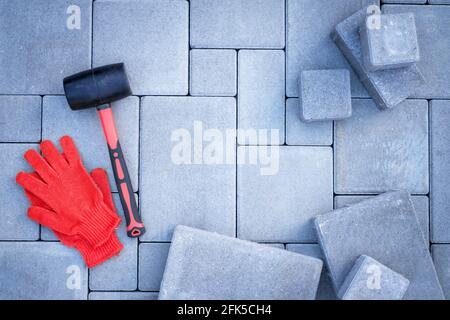 Paving stones paving background closeup Stock Photo