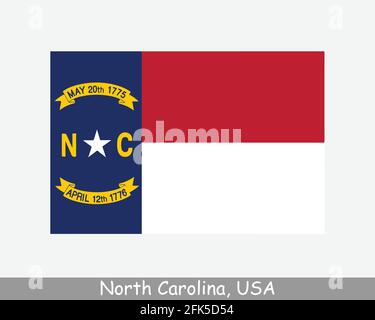 North Carolina USA State Flag. Flag of NC, USA isolated on white background. United States, America, American, United States of America, US State. Vec Stock Vector