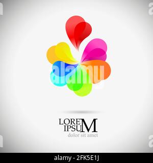 Logo is a multi-colored flower. Rainbow logo. Red heart. Petal. Vector illustration Stock Vector