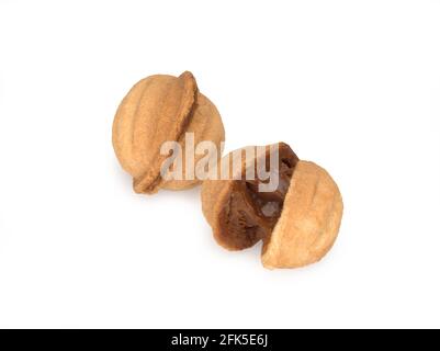 Two sandy cookies isolated on the white background, sandy nuts Stock Photo