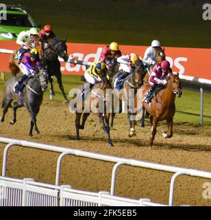 Night Horse Racing at Wolves Races, Wolverhampton Stock Photo