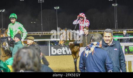 Night Horse Racing at Wolves Races, Wolverhampton Stock Photo