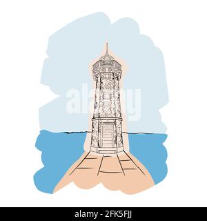 Old lighthouse hand drawn vector illustration line art. Stock Vector