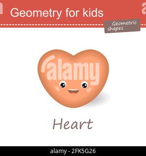 Geometry for kids. Volumetric heart isolated  on white background. Cartoon style. Vector illustration Stock Photo