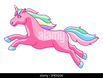 Fantasy pretty unicorn with colorful mane. Fairytale creature illustration. Stock Vector