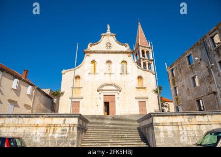 Historic church in Milna on Brac island, Dalmatia, Croatia Stock Photo