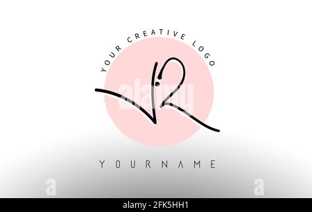 Handwritten Letters VR v r Logo with rounded lettering and pink circle background design. Creative Stamp Vector Illustration with letters V and R. Stock Vector
