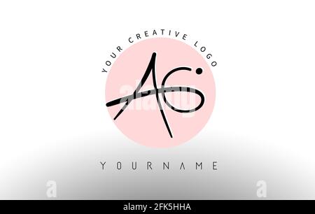 Handwritten Letters AG a g Logo with rounded lettering and pink circle background design. Creative Stamp Vector Illustration with letters A and G. Stock Vector