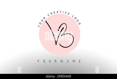 Handwritten Letters VB v b Logo with rounded lettering and pink circle background design. Creative Stamp Vector Illustration with letters V and b. Stock Vector