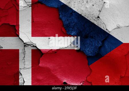 flags of Czech Republic and Denmark painted on cracked wall Stock Photo ...