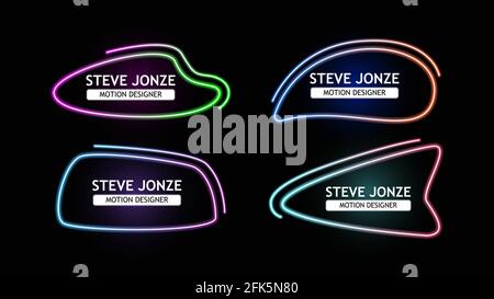 Neon linear Modern Bright Lower third set of four name templates. Vector illustration Stock Vector