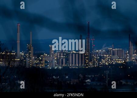 Wesseling, NRW, Germany, 04 27 2021, View of a refinery factory in the evening light Stock Photo