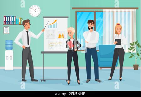 Business people group presentation in office, finance team training conference meeting Stock Vector