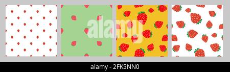 Simple Sweet Strawberry Seamless Pattern Background set. Vector Illustration Stock Vector