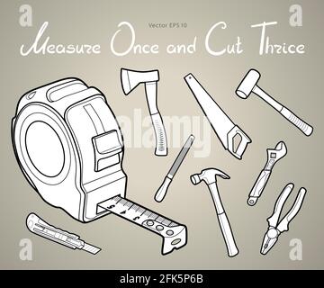 Working tools icon set vector illustration line art on beige background Stock Vector