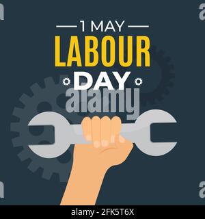 1 May Labour Day Background with hand and wrench Vector Illustration Stock Vector