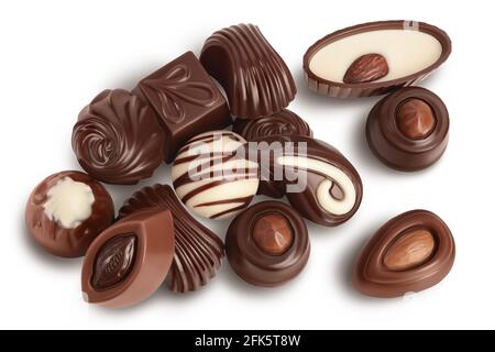 Chocolate candy isolated on white background with clipping path and full depth of field. Top view. Flat lay. Stock Photo