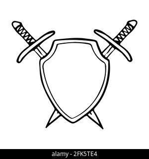 Swords and shield hand drawn sketch Royalty Free Vector