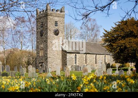 Spring at Troutbeck Parish Church graveyard  Windermere in Cumbria’s Lake District National Park Stock Photo