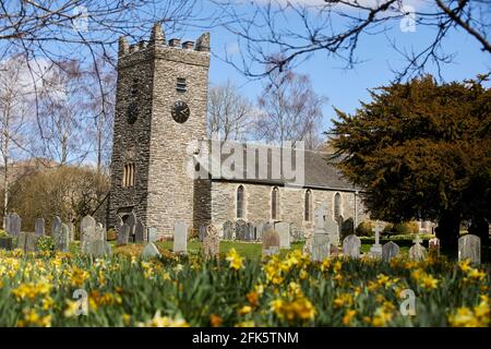 Spring at Troutbeck Parish Church graveyard  Windermere in Cumbria’s Lake District National Park Stock Photo