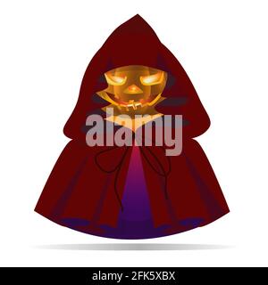 Jack-o ' - lantern on Halloween in a Gothic hood. Evil look and smirk, the concept of a day of the dead party. Vector illustration Stock Vector