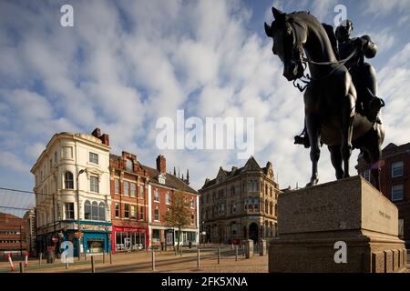 Wolverhampton city, in the West Midlands Statue of Prince Albert, Queen Square 1866. By T. Thorneycroft Stock Photo