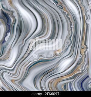 Abstract agate marble background in pastel blue, fake stone texture, trendy blue white marbling effect with gold veins, creative agate, artistic marbl Stock Photo