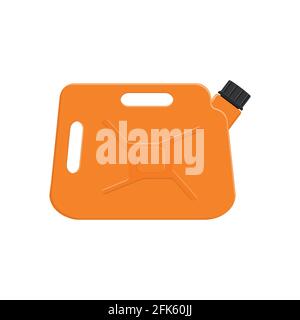Gasoline jerrycan with cap. Orange petrol canister isolated on white background. Vector cartoon illustration. Stock Vector