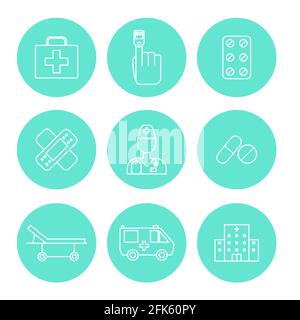 Set of Simple medical icon in trendy line style isolated on white background for web apps and mobile concept. Vector Illustration Stock Vector