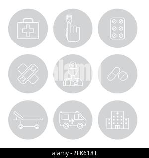 Set of Simple medical icon in trendy line style isolated on white background for web apps and mobile concept. Vector Illustration Stock Vector