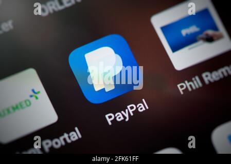 Wroclaw, Poland - NOV 30, 2020: PayPal is an online electronic payment system. Paypal app icon on Android system Stock Photo