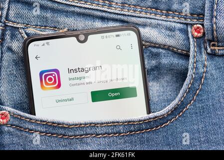 Wroclaw, Poland - NOV 30, 2020: Instagram is a photo-sharing app for smartphones. Instagram application on Google Play store. Stock Photo