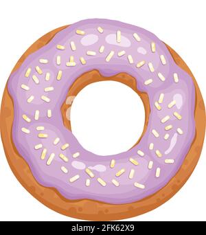 Donut glazed with colorful sugar and icing and topped with sprinkles lying isolated on white background. Tasty fried dough confectionery or dessert Stock Vector