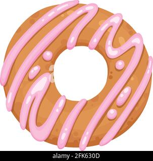 Donut glazed with colorful sugar and icing and topped with sprinkles lying isolated on white background. Tasty fried dough confectionery or dessert Stock Vector