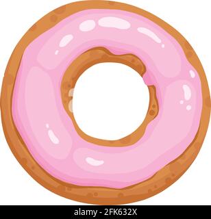 Donut glazed with colorful sugar and icing and topped with sprinkles lying isolated on white background. Tasty fried dough confectionery or dessert Stock Vector