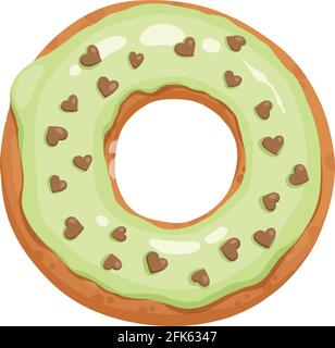 Donut glazed with colorful sugar and icing and topped with sprinkles lying isolated on white background. Tasty fried dough confectionery or dessert Stock Vector